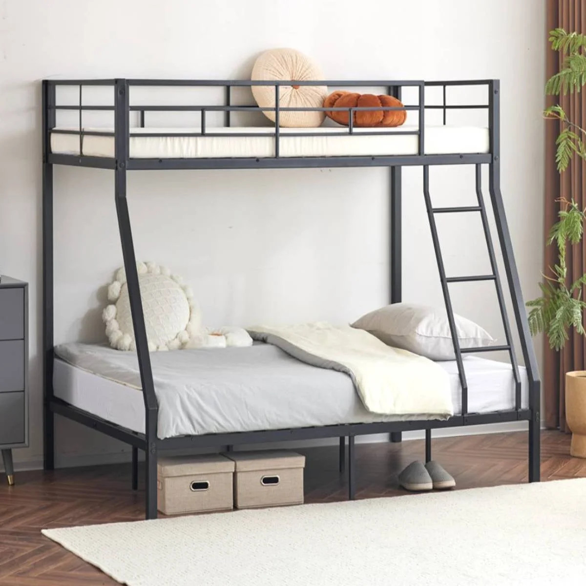 Ktaxon Twin Over Full Metal Bunk Bed with Stairs & Full-Length Guardrail, Black | Walmart (US)