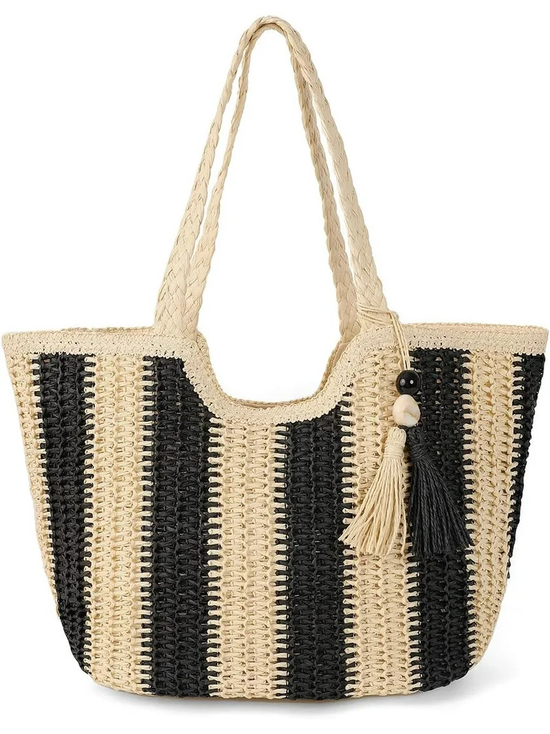 Women Tassel Straw Beach Bag Large Summer Straw Tote Bag Vocation Woven Bag Travel Straw Shoulder... | Walmart (US)