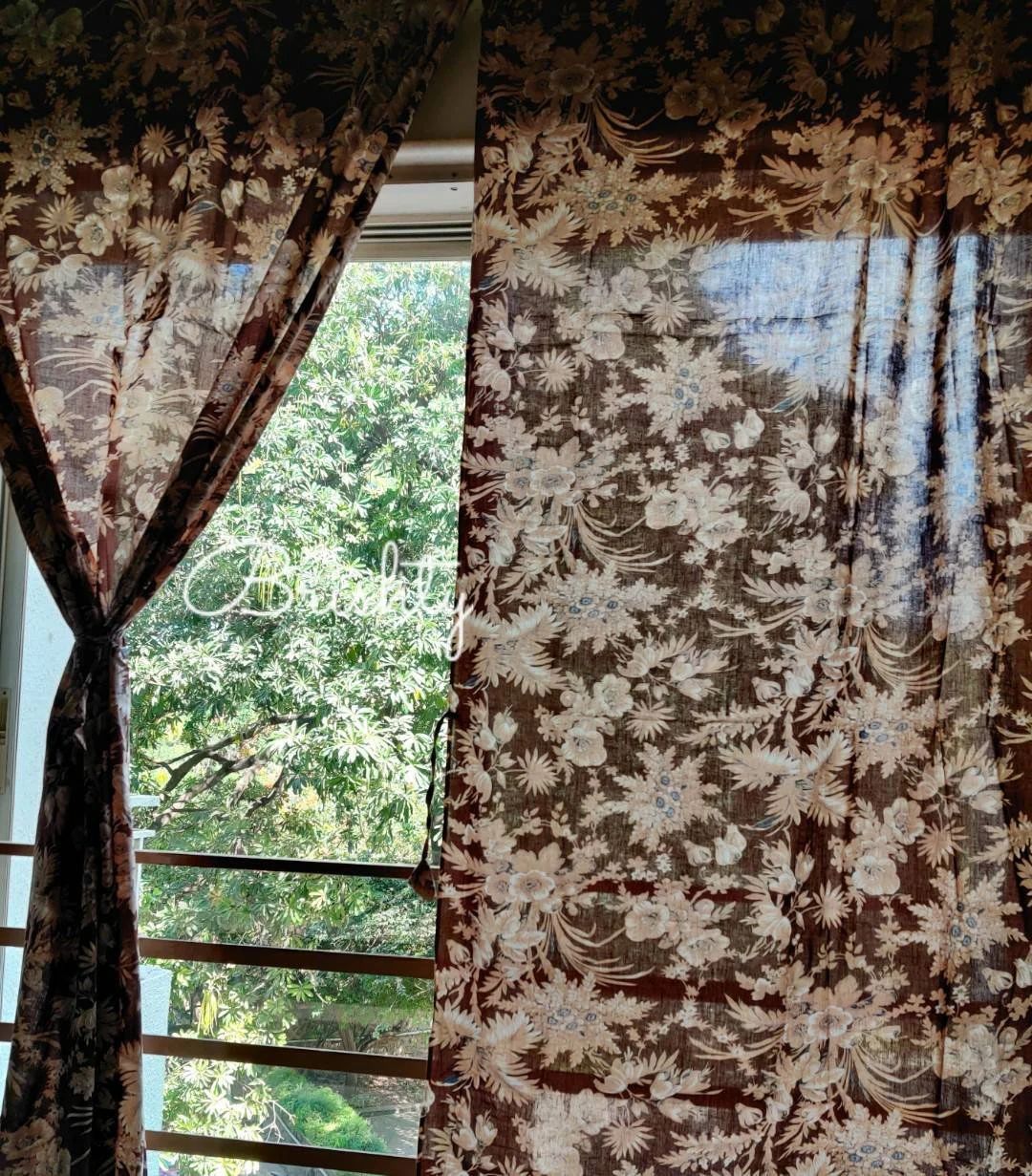 Vintage style fall curtains, floral silhouette curtains, brown bedroom semi sheer autumn curtains... | Etsy (US)