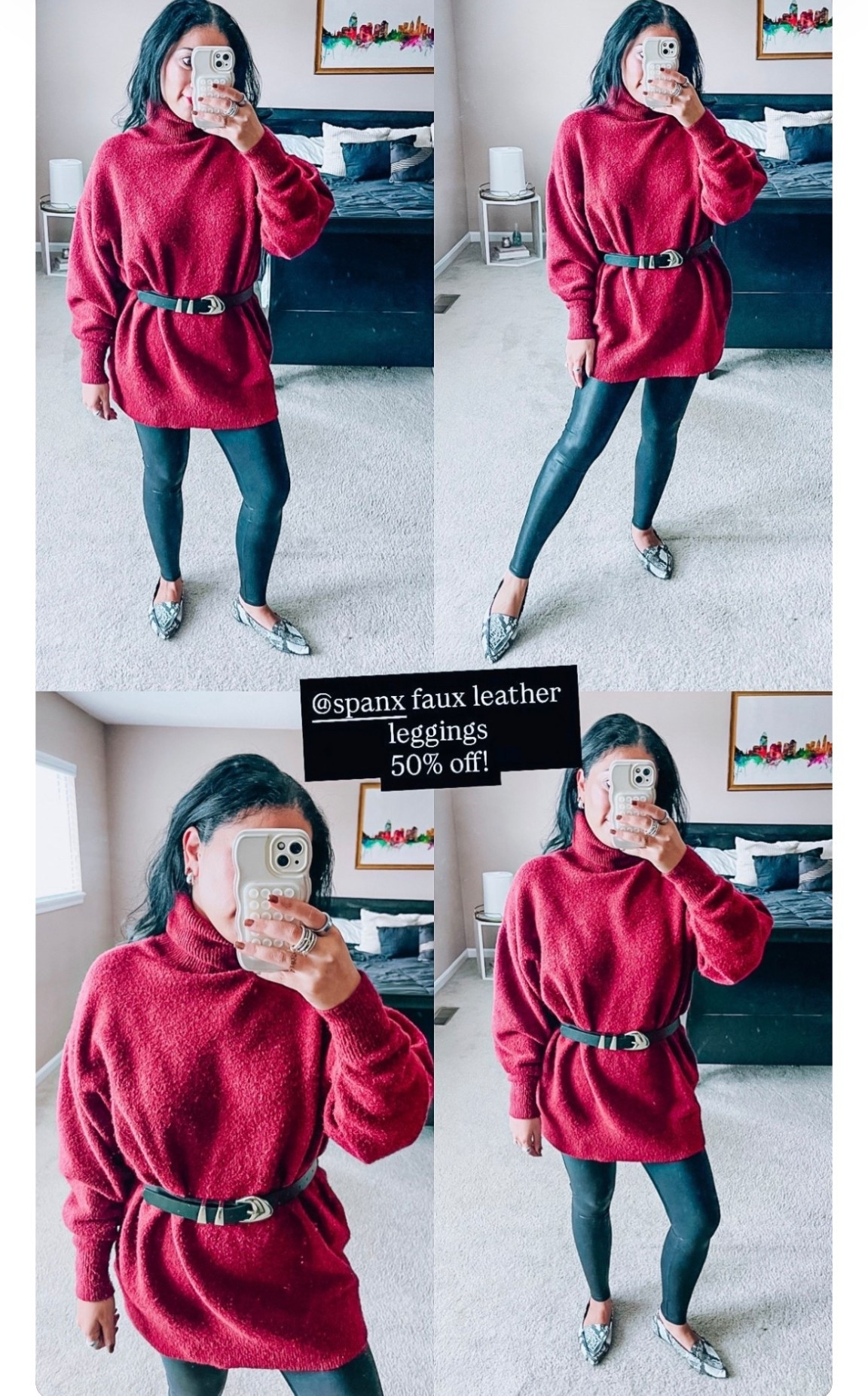 Spanx faux leather leggings
Oversize turtleneck
Snakeskin flats
Silver accessories


#LTKSaleAlert #LTKootd #LTKValentine