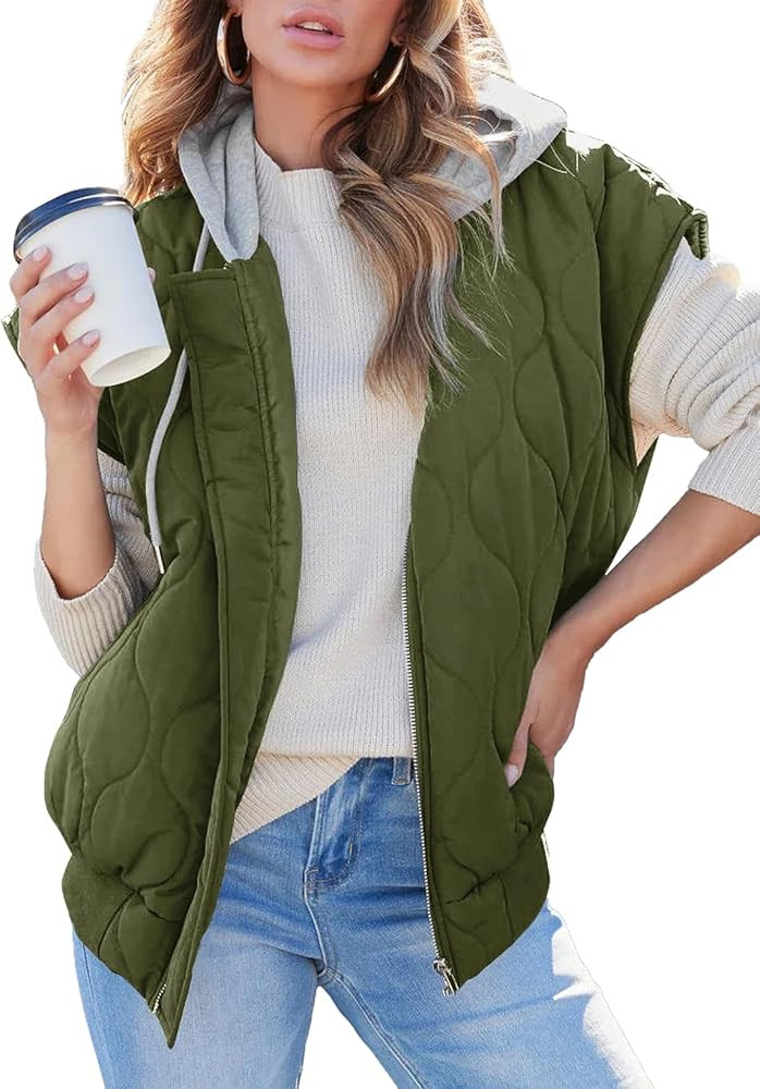 EVALESS Puffer Vest Women Cropped Hooded Zip Up Quilted Sleeveless Jackets 2025 Fall Lightweight ... | Amazon (US)