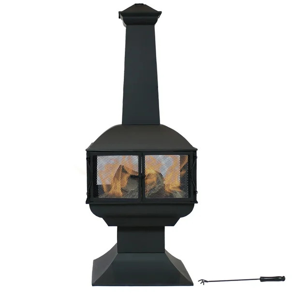 Sunnydaze Outdoor Wood Burning Fire Pit Chiminea - Black Steel Firepit with Log Grate and Poker -... | Walmart (US)