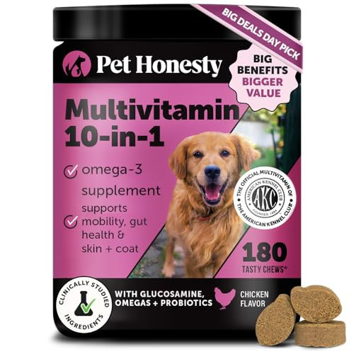 Dog Multivitamin - 10 in 1 Dog Vitamins for Health & Heart - Omega Fish Oil, Glucosamine & Probiotics - Dog Vitamins and Supplements for Skin and Coat (Chicken 180 ct) | Amazon (US)
