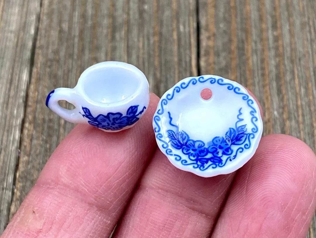 Teacup and Saucer Set Ceramic Charm Porcelain White Enamel Coffee Cup Mug Plate Miniature Doll Ho... | Etsy (US)