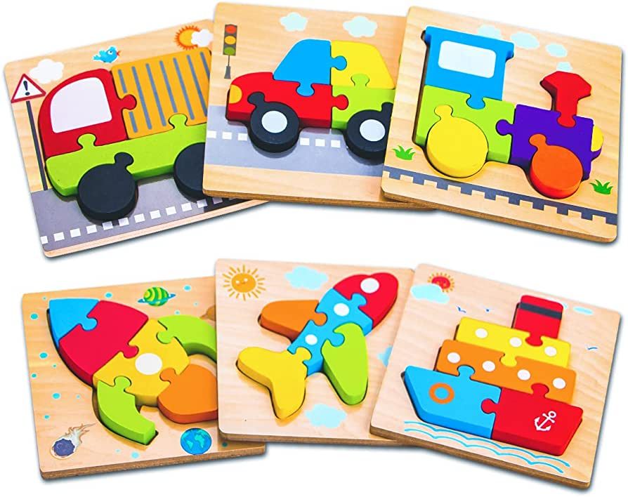 SKYFIELD Wooden Vehicle Puzzles for 1 2 3 Years Old Boys Girls, Toddler Educational Developmental... | Amazon (US)