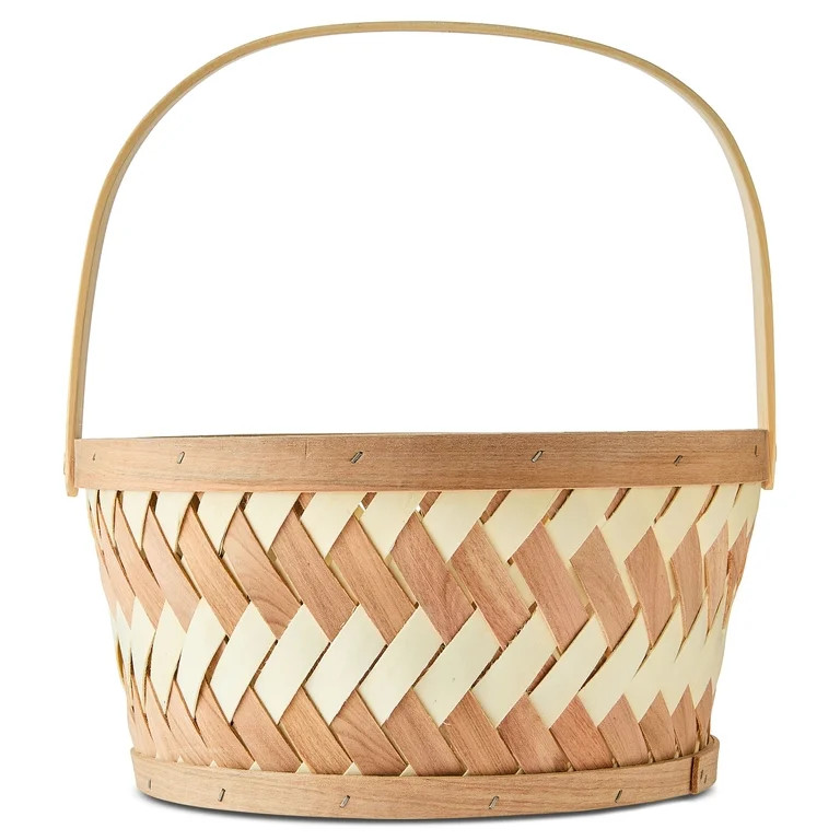 Round Woven Woodchip Basket, Brown and White, 10.25" x 5", Easter by Way To Celebrate | Walmart (US)