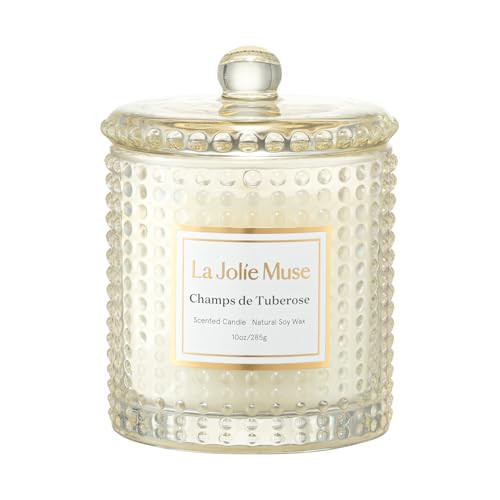 LA JOLIE MUSE Champs de Tuberose Scented Candle - Ylang, Tuberose, Orange Blossom | 10 oz Natural Soy Wax | 55 Hours Clean Burn | Floral Scented Candle | Gift-Ready for Hosts & Gatherings | Amazon (US)