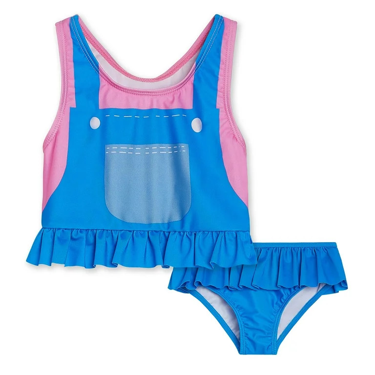 Ms. Rachel Racerback UPF 50+ Peplum Tankini Top and Bikini Bottom Swim Set Infant to Toddler | Walmart (US)