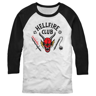 Men's Stranger Things Hellfire Club Costume Baseball Tee - White/Black - 2X Large | Target