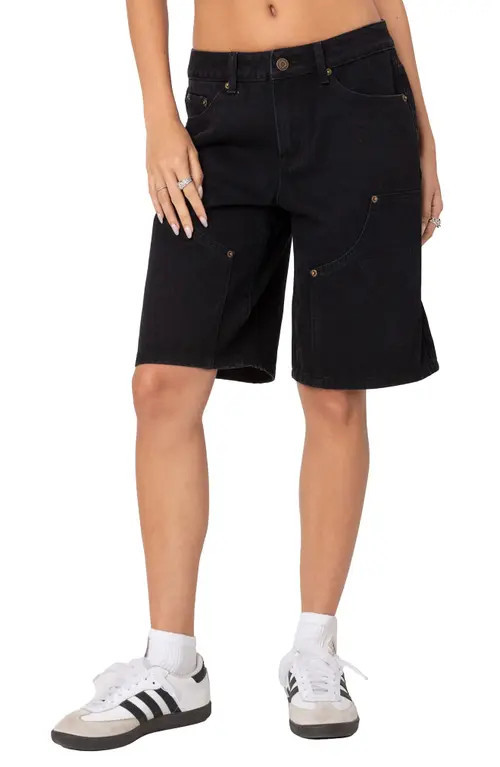 EDIKTED Jacqui Low Rise Denim Bermuda Shorts in Black at Nordstrom, Size Large | Nordstrom