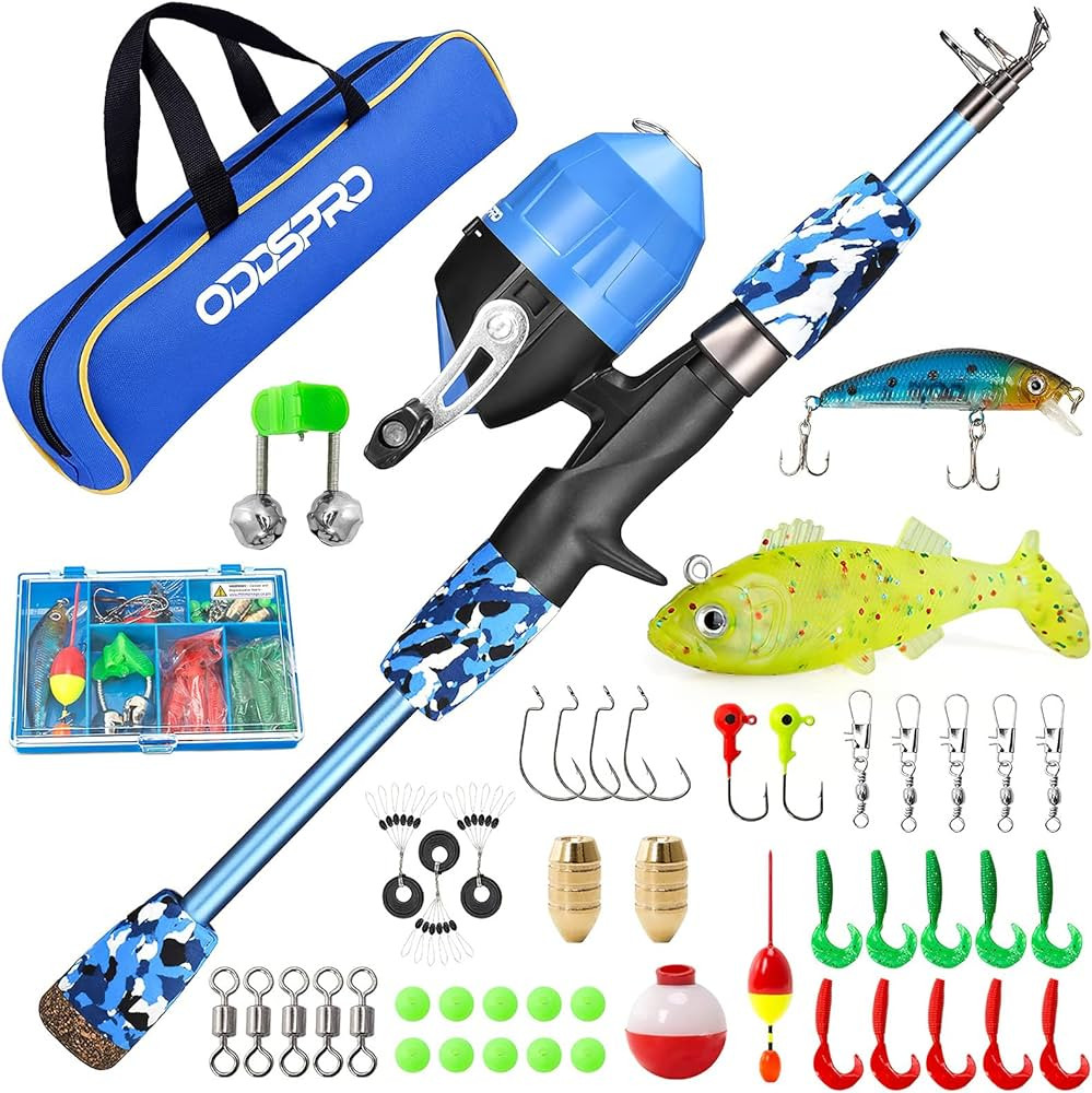 ODDSPRO Kids Fishing Pole Pink, Portable Telescopic Fishing Rod and Reel Combo Kit - with Spincas... | Amazon (US)