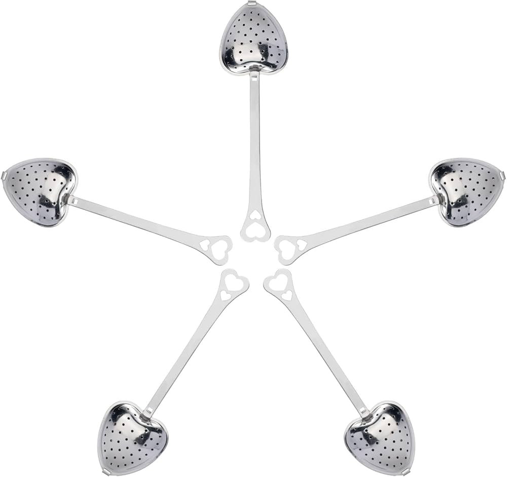 ZIIVARD 5 Pieces Tea Infuser Stainless Steel Long Grip Spoon Heart Shaped Mesh Tea Strainer for L... | Amazon (US)