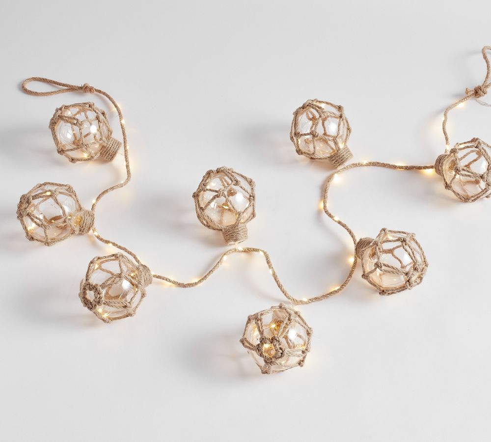 Lit Jute Wrapped Orbs Garland | Pottery Barn (US)