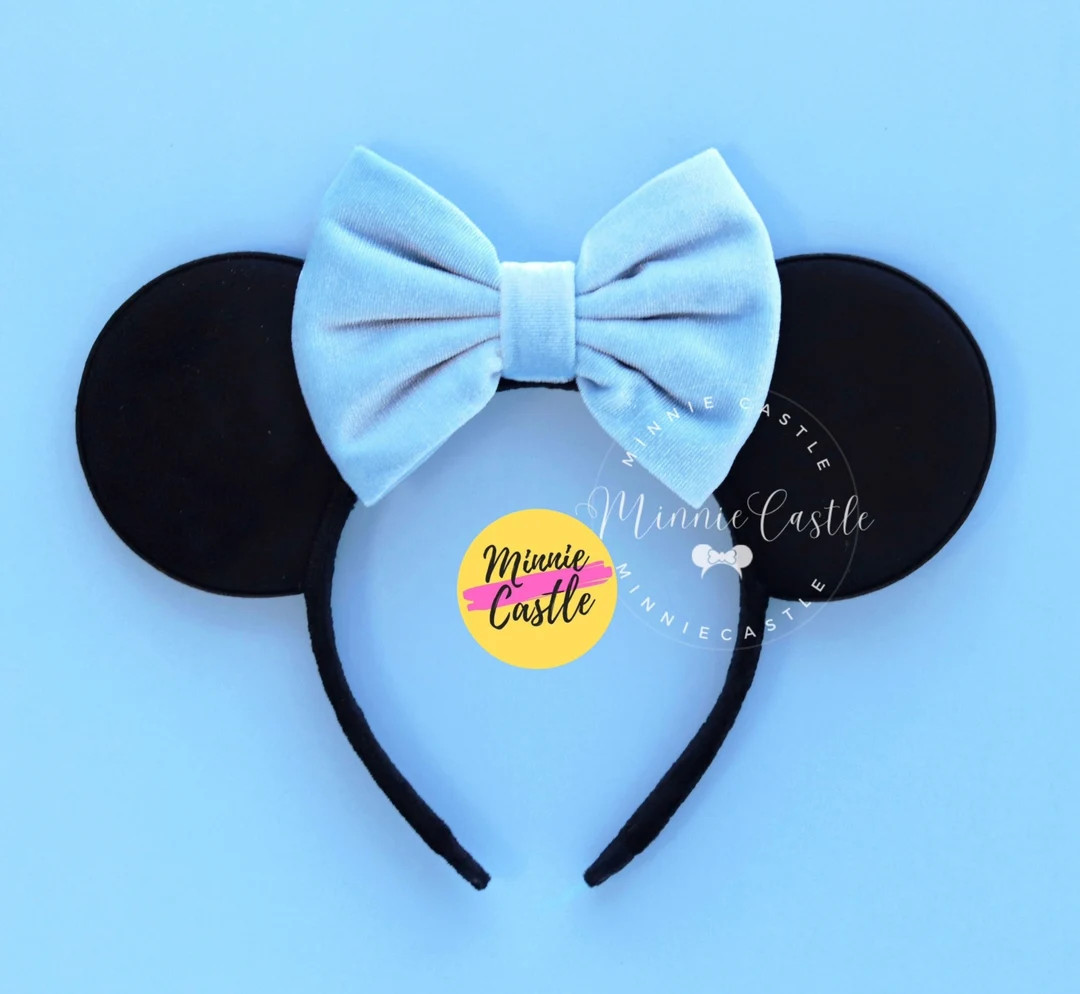 Mickey Ears, Baby Blue Bow Mickey Ears,  Velvet Bow Mouse Ears, Minnie Ears, Velvet Mickey Ears, ... | Etsy (US)