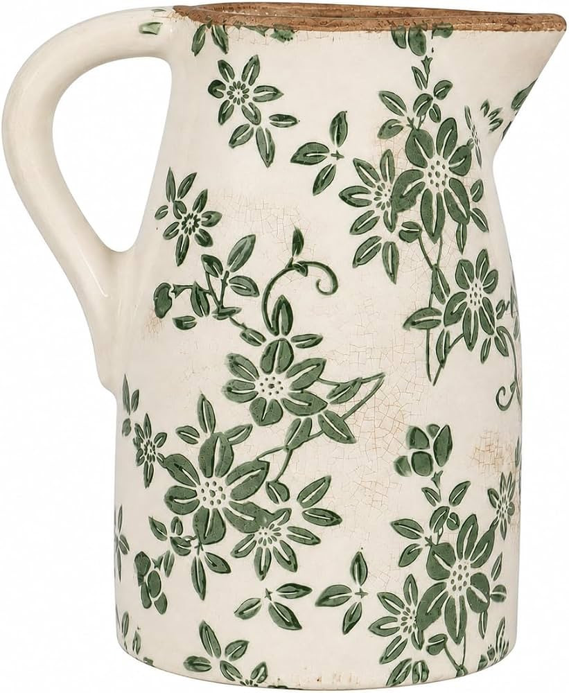 Tuscan Ceramic Vase for Home Decor,Green and Beige Pitcher Vases for Flower | Amazon (US)