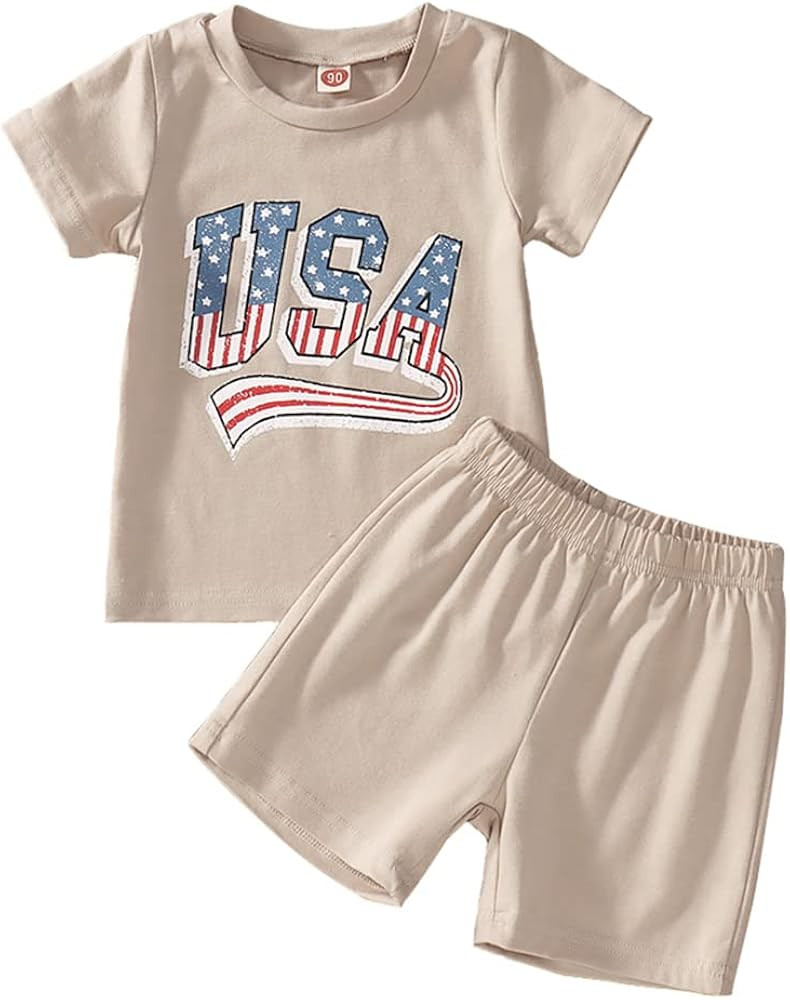 Toddler Infant Baby Boy Girl 4th of July Outfit Oversized Romper/USA Shorts Set American Flag Mat... | Amazon (US)