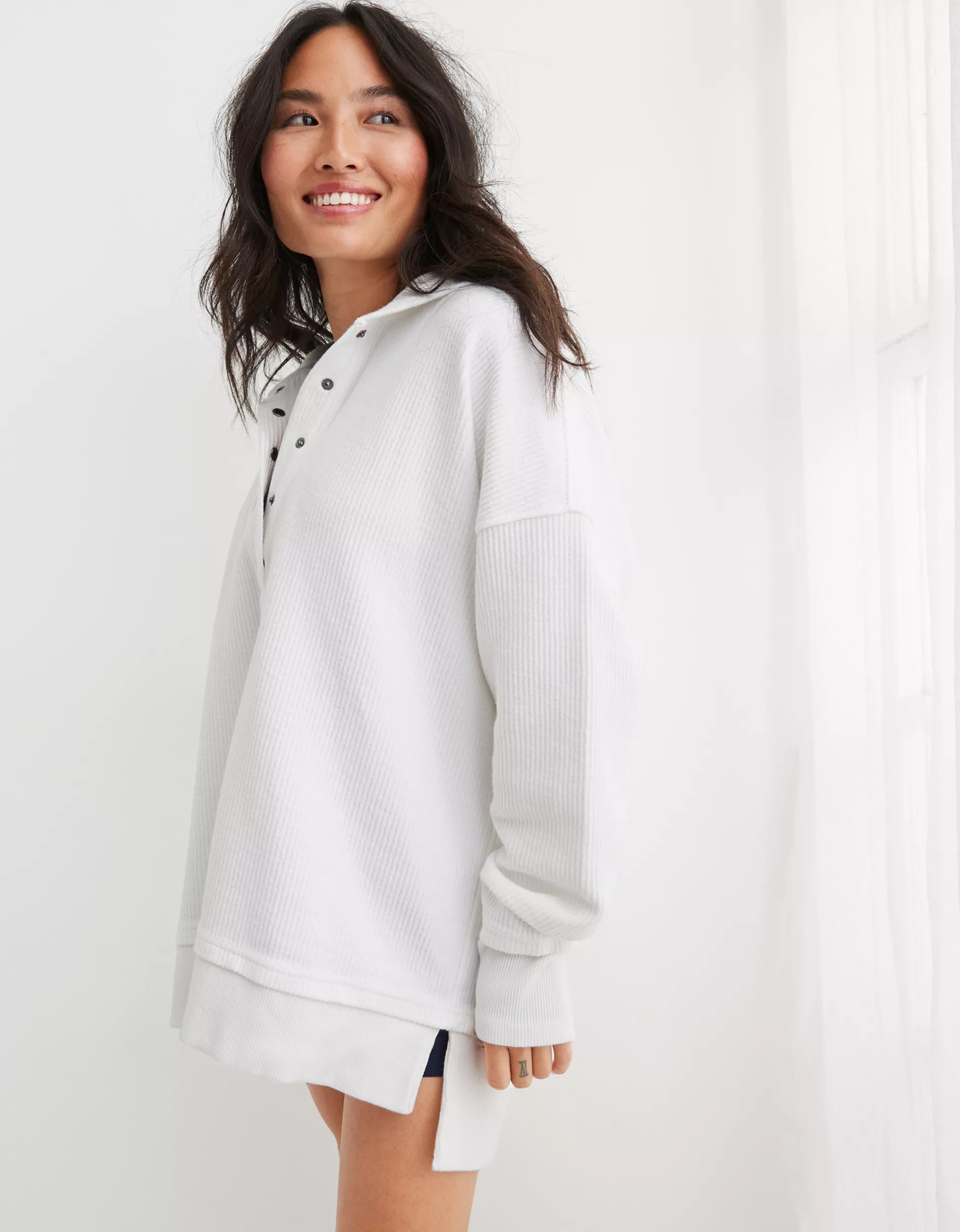 Aerie Textured Henley Hoodie | Aerie