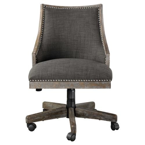 Caron Modern Classic Grey Upholstered Nailhead Trim Office Chair | Kathy Kuo Home