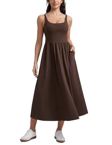CRZ YOGA Square Neck Maxi Casual Dress     Removable Pads, Flowy, Side Pockets, Travel, Sleeveles... | Amazon (US)