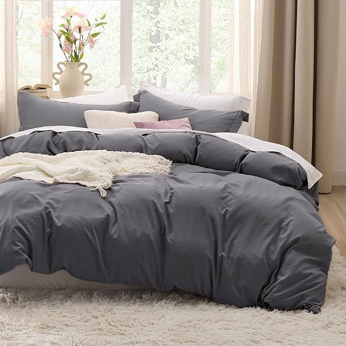 Bedsure Dark Grey Duvet Cover King Size - 3 Pieces Prewashed Cotton-Like Extra Soft Bedding Set, ... | Amazon (US)