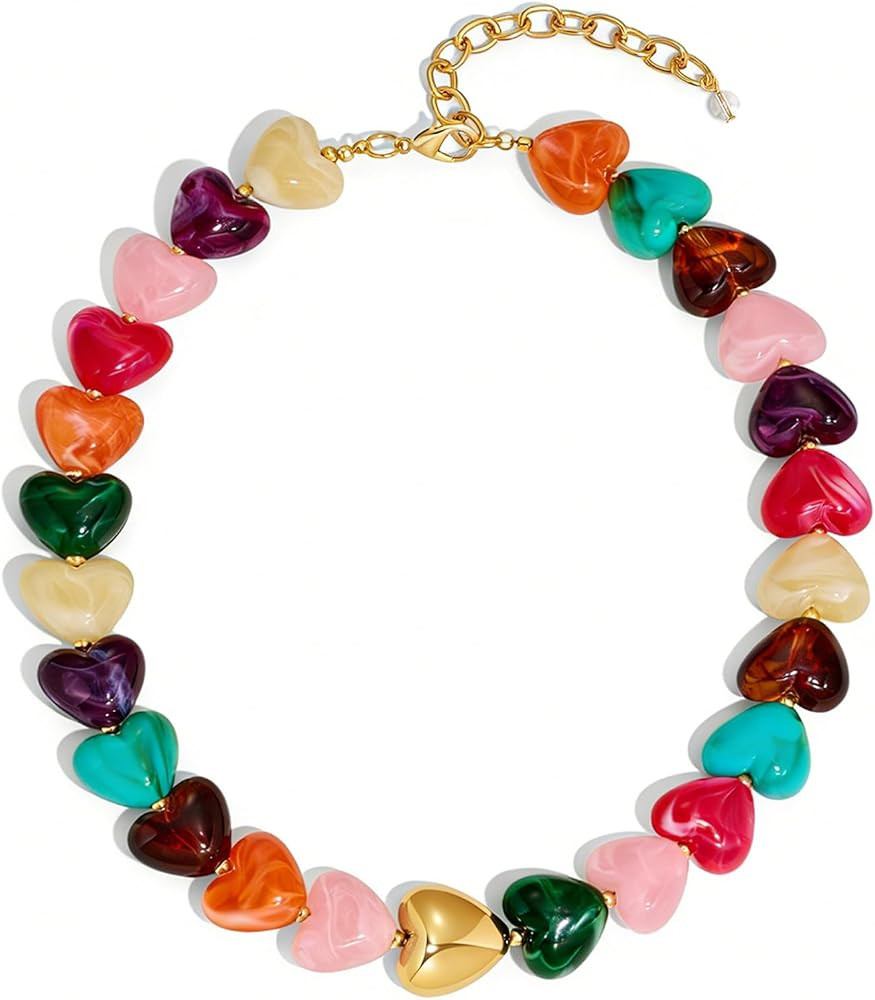 Chunky Beaded Necklace for Women Trendy Multicolor Resin Beads Choker Necklaces Boho Summer State... | Amazon (US)