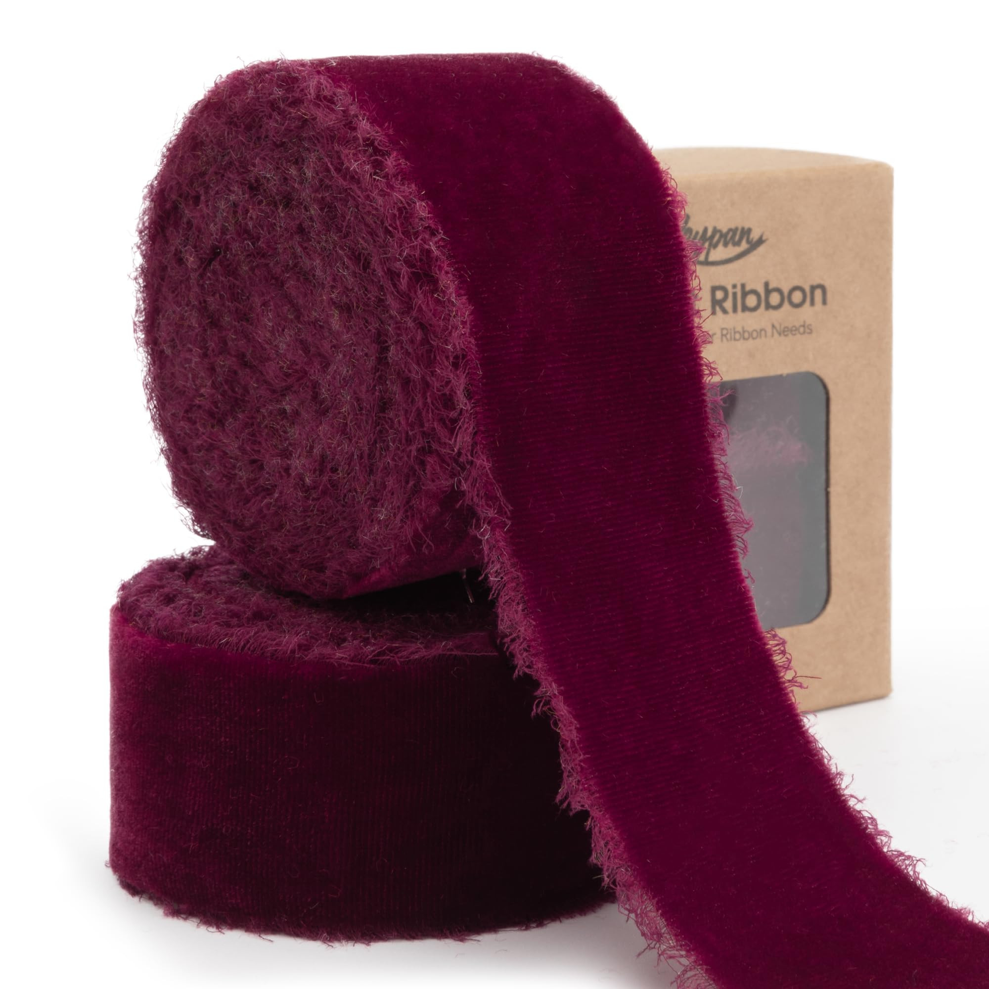 Burgundy Velvet Ribbon 1-1/2 Inch x 6 Yd Handmade Frayed Vintage Ribbons for Christmas Tree Home ... | Amazon (US)