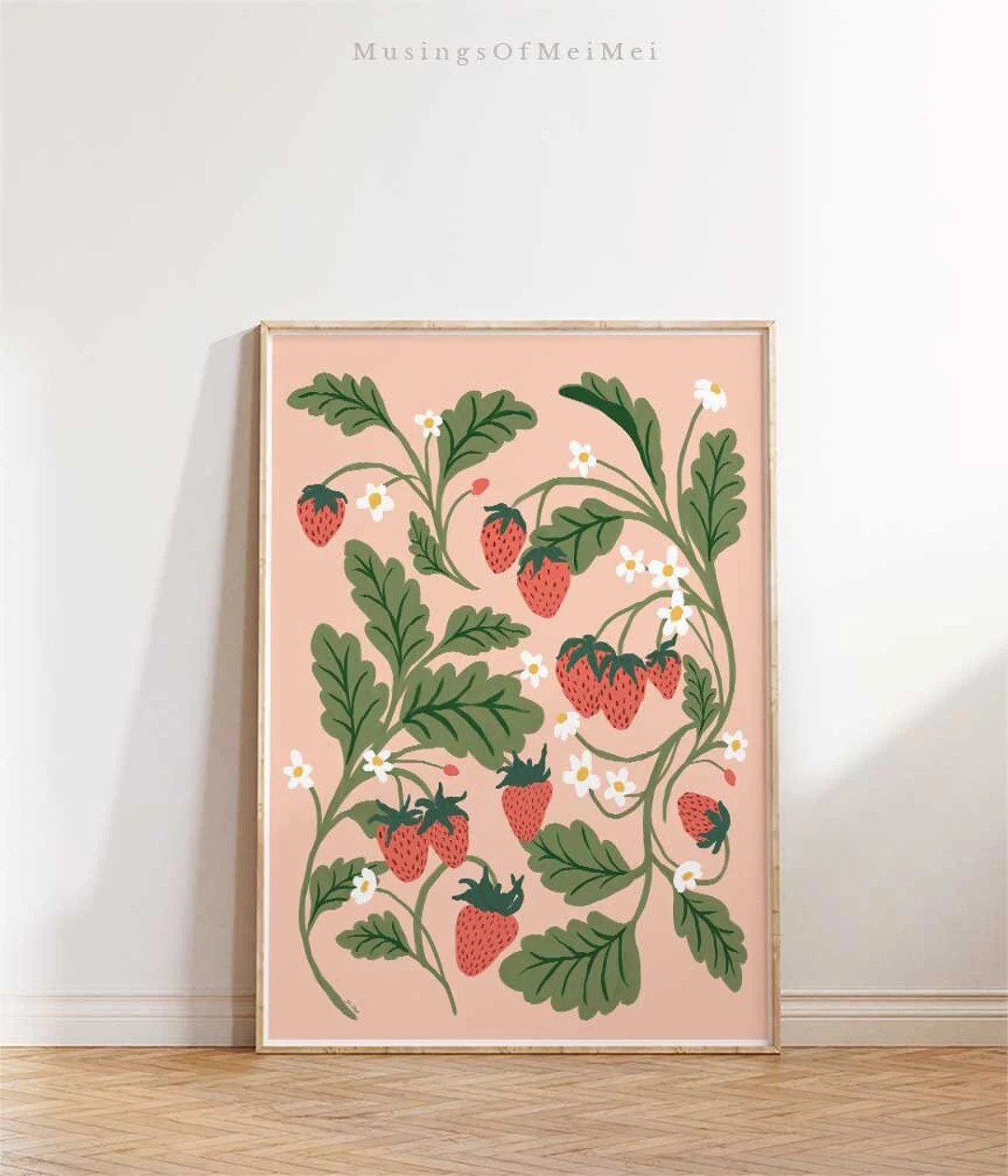 Strawberry Fields Wall Art, Strawberry Print, Kids Room Decor, Botanical Print for Kitchen Decor,... | Etsy (US)