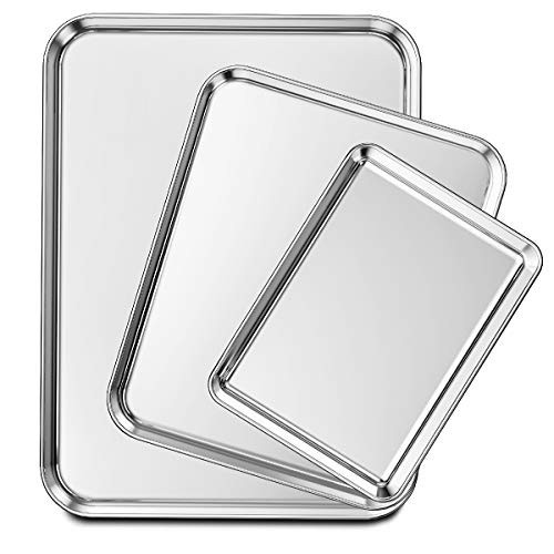 Wildone Baking Sheet Set of 3, Stainless Steel Cookie Sheet Cooking Sheet Pan for Baking & Roasting, 9/12/16 Inch, Non Toxic & Heavy Duty & Easy Clean | Amazon (US)