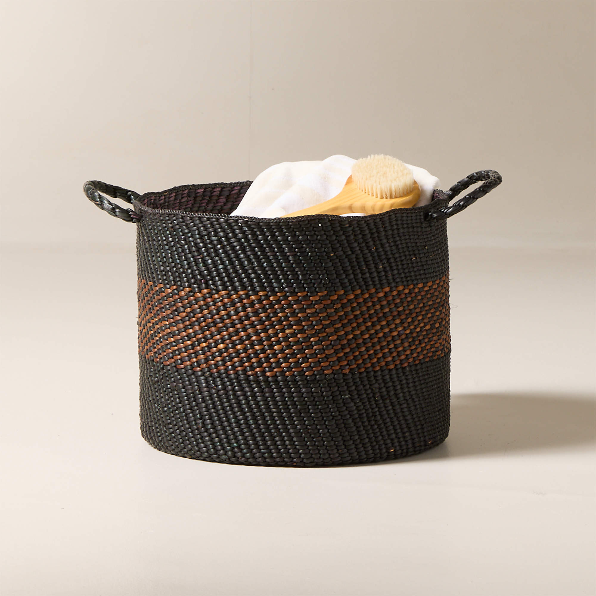 Amara Handwoven Black and Brown Storage Basket Medium | CB2 | CB2
