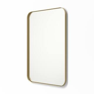 30 in. x 40 in. Metal Framed Rounded Rectangle Bathroom Vanity Mirror in Gold | The Home Depot