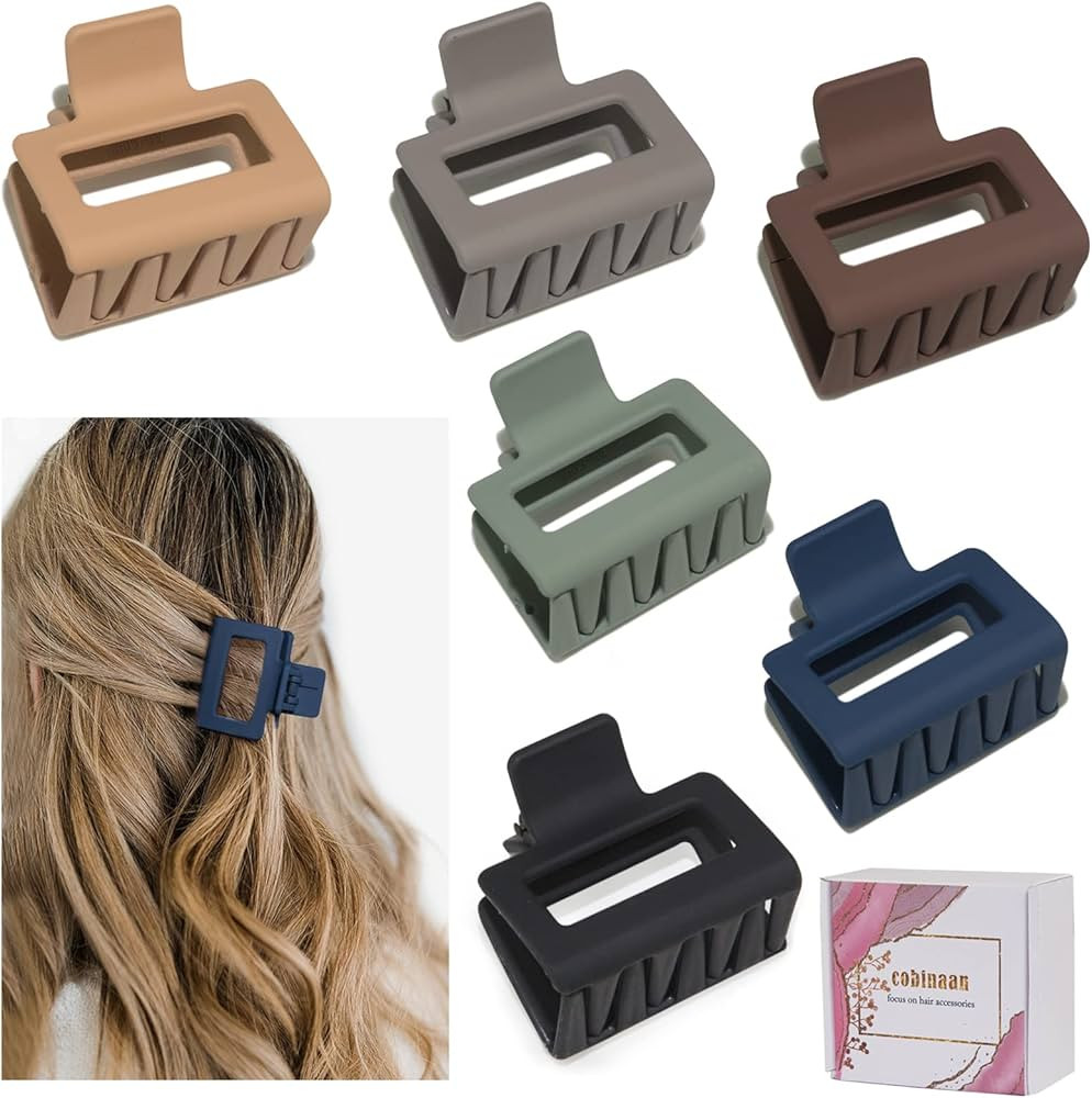 Medium Claw Hair Clips for Women Girls, 2" Matte Rectangle Small Hair Claw Clips for Thin/Medium ... | Amazon (US)