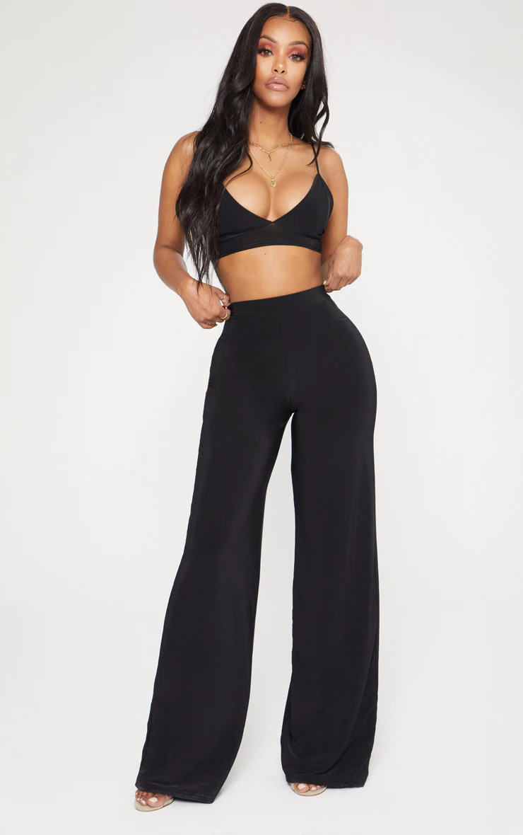 Shape Black Slinky High Waisted Wide Leg Pants | PrettyLittleThing US