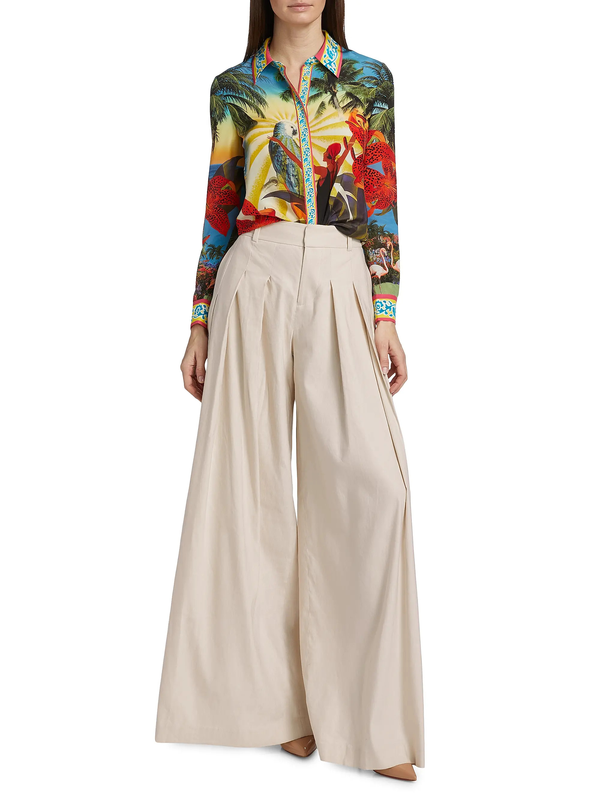 Shop Alice + Olivia Simon Linen-Blend Wide Leg Pants | Saks Fifth Avenue | Saks Fifth Avenue