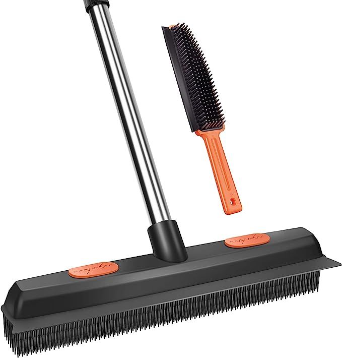 Conliwell Rubber Broom Carpet Rake for Pet Hair Remover, Fur Remover Broom with Squeegee, Portabl... | Amazon (US)
