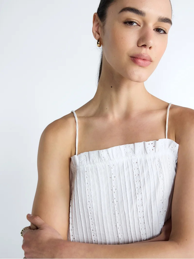 Free Assembly Women’s Pintuck Cotton Eyelet Mini Dress, Sizes XS-XXL | Walmart (US)