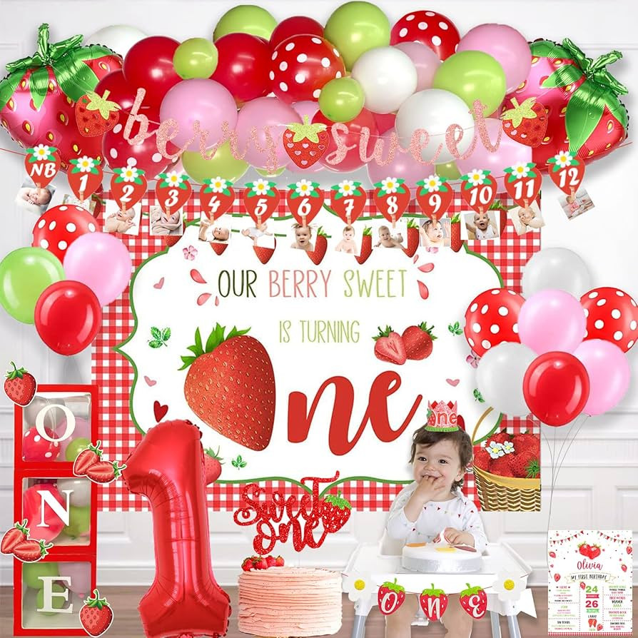 95 PCs Strawberry Birthday Party Decorations, Hombae Berry Sweet One Berry First Birthday Party D... | Amazon (US)