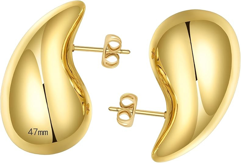 Ascona 18/25/32/47mm Chunky Gold Hoop Earrings for Women | Lightweight Tear Drop Earrings | Gold ... | Amazon (US)