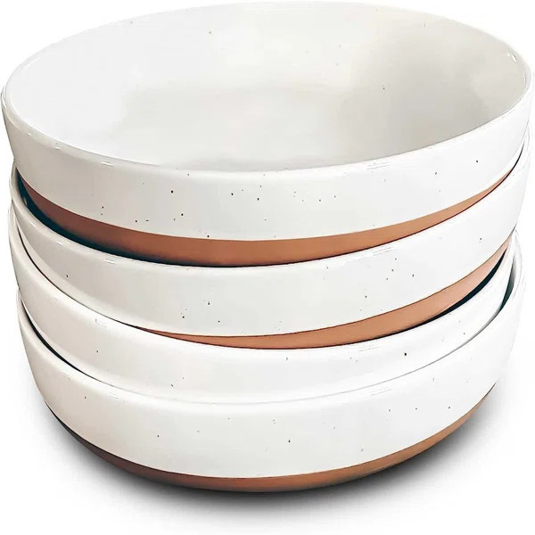 Ebyn Ceramic Flat Pasta Bowl Set Of 4-35Oz, Microwave Safe Plate With High Edge - Modern Porcelai... | Wayfair North America