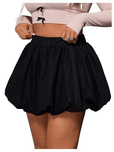 WDIRARA Women's Plus Size Solid Bubble Mini Skirt High Waist Ruffle Hem Skirts Black XX-Large Plus | Amazon (US)