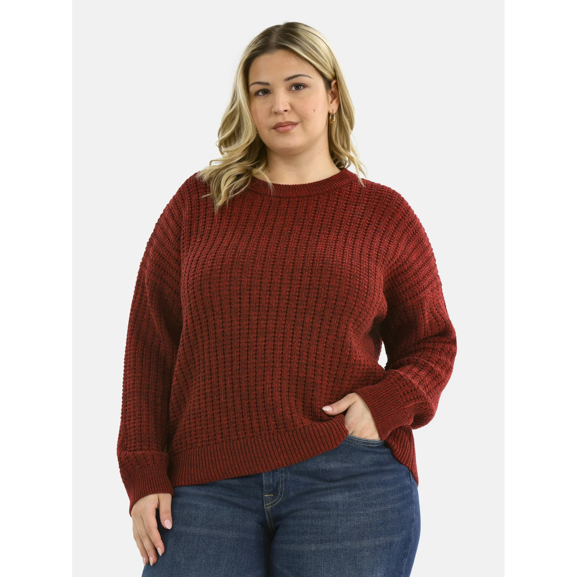 Time and Tru Women's and Women’s Plus Textured Stitch Sweater, Midweight, Sizes XS-4X | Walmart (US)