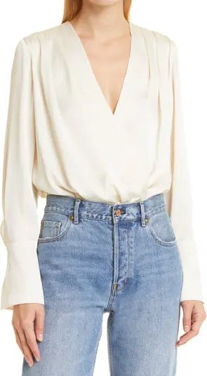 Surplice Long Sleeve Satin Bodysuit | Nordstrom