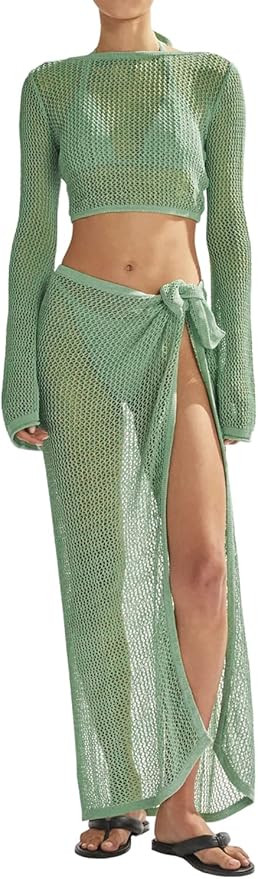Women's Swimsuits Cover Ups Set for Crochet Bathing Suit Hollow Out 2 Piece Bikini Coverup Beach ... | Amazon (US)