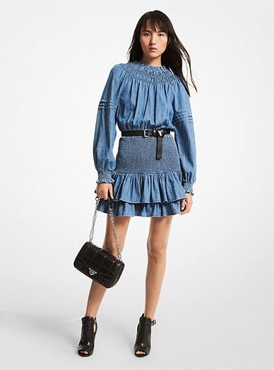 Cotton Chambray Smocked Dress | Michael Kors US