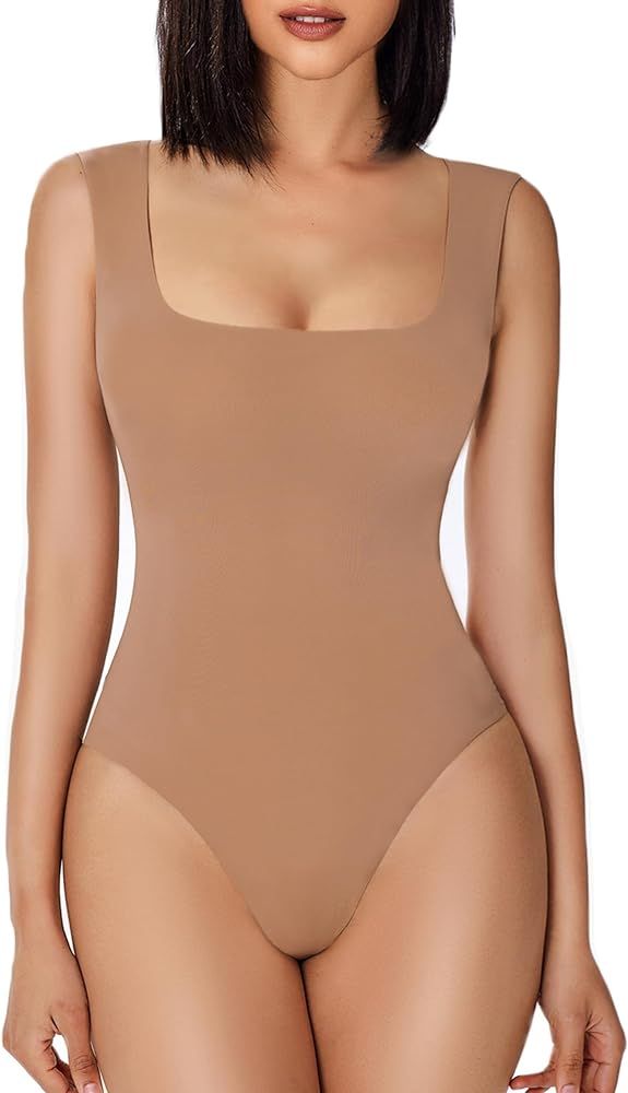 Avidlove Bodysuits for Women Square Neck Body Suit Double Lined Tank Top Bodysuit Soft | Amazon (US)