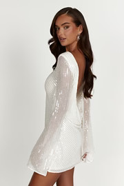 Nala Sequin Mini Dress - White | MESHKI US