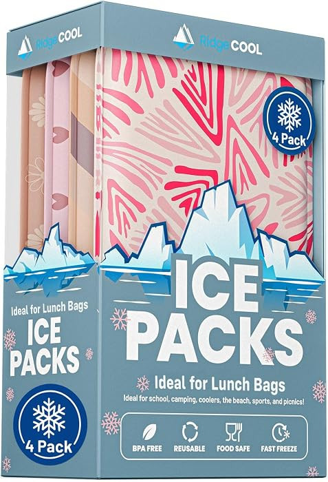 4 Pack Slim Ice Packs for Lunch Boxes, Reusable Kids Cold Packs for Coolers | Amazon (US)