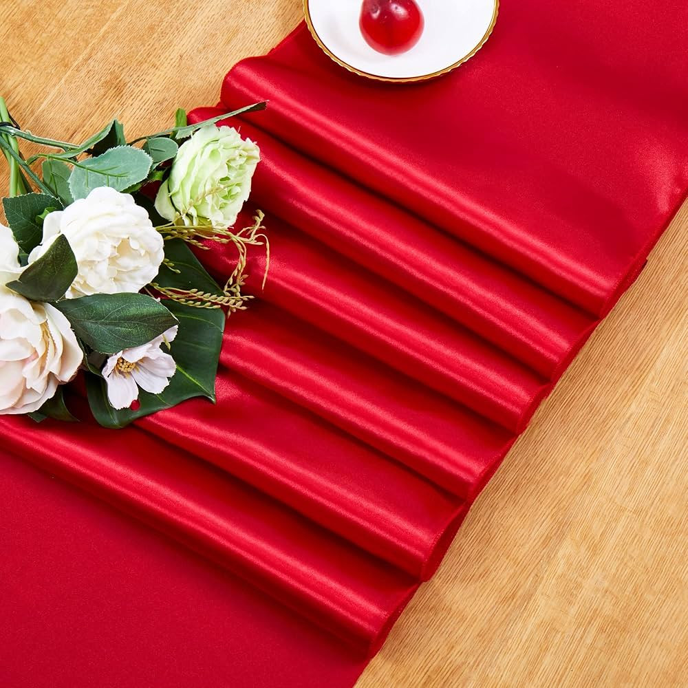 Entisn 12pcs Red Satin Table Runners 12" x 108", Elegant and Soft Silky Table Decor for Parties B... | Amazon (US)