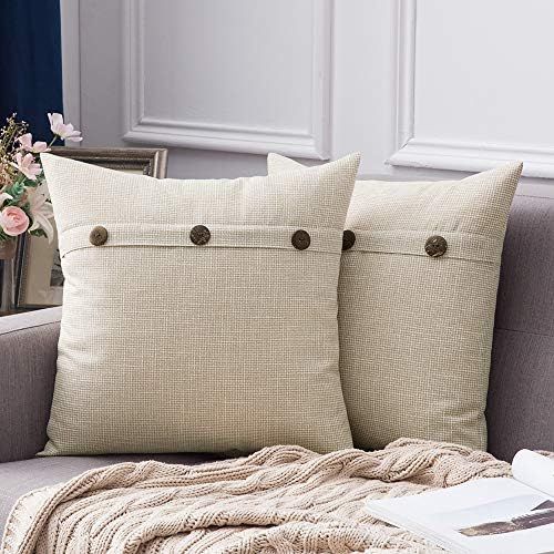 MIULEE Set of 2 Decorative Linen Throw Pillow Covers Cushion Case Triple Button Vintage Farmhouse Pi | Amazon (US)