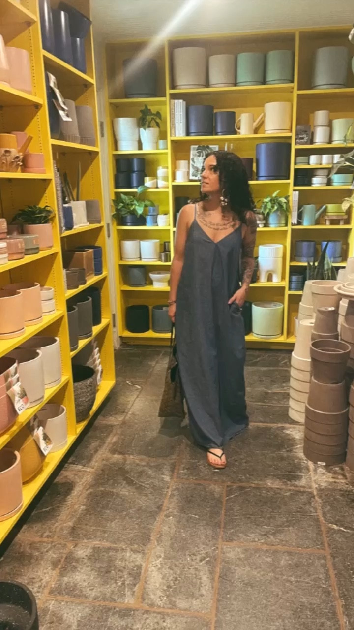 Keeping it easy with boho maxi and Coach Varsity Tote while plant shopping 🌱🌵