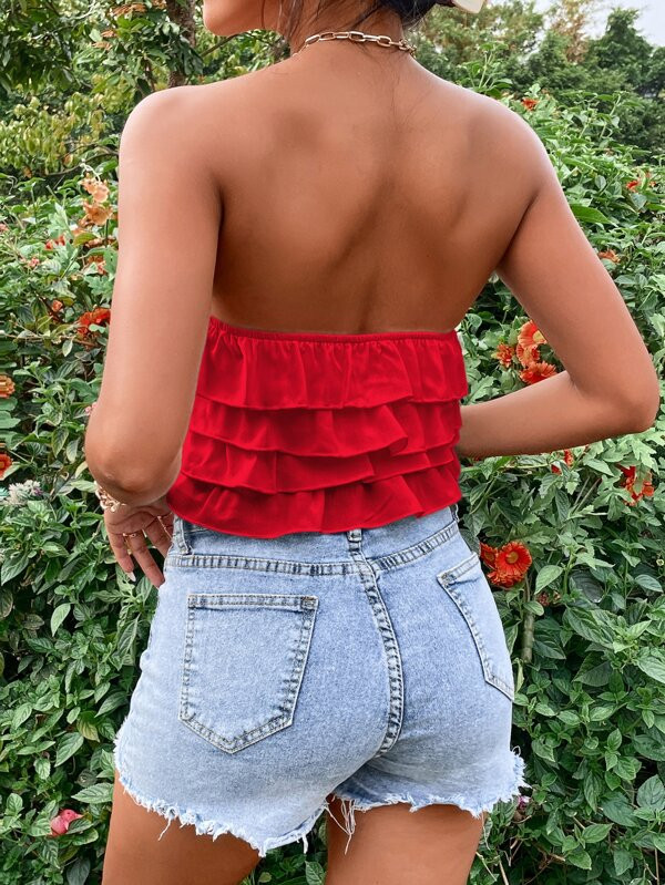 SHEIN PETITE Layered Ruffle Trim Tube Top | SHEIN